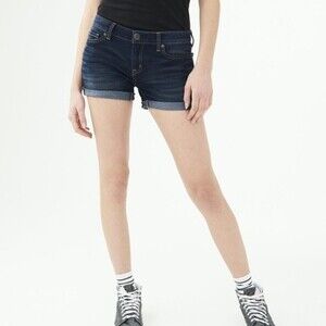 AEROPOSTALE Dark Blue Wash Cuffed Denim Midi Shorts Size 2 Classic Summer